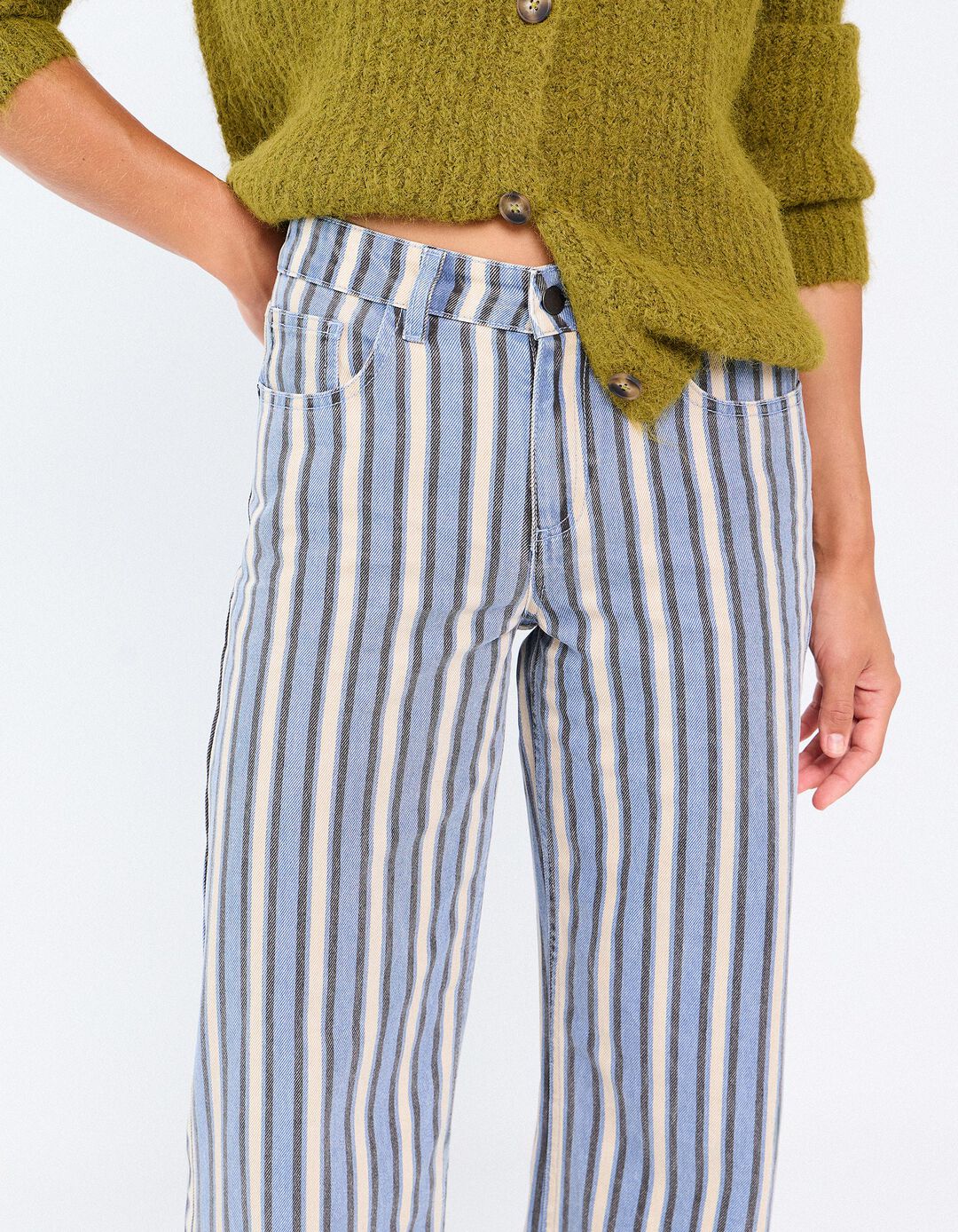 Cal&ccedil;as De Ganga Wide Leg &Agrave;s Riscas, Mulher, Azul