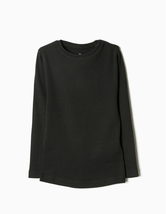Long-Sleeved Basic Top, Black