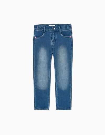 Brushed Jeans for Girls 'Hearts', Blue/Pink