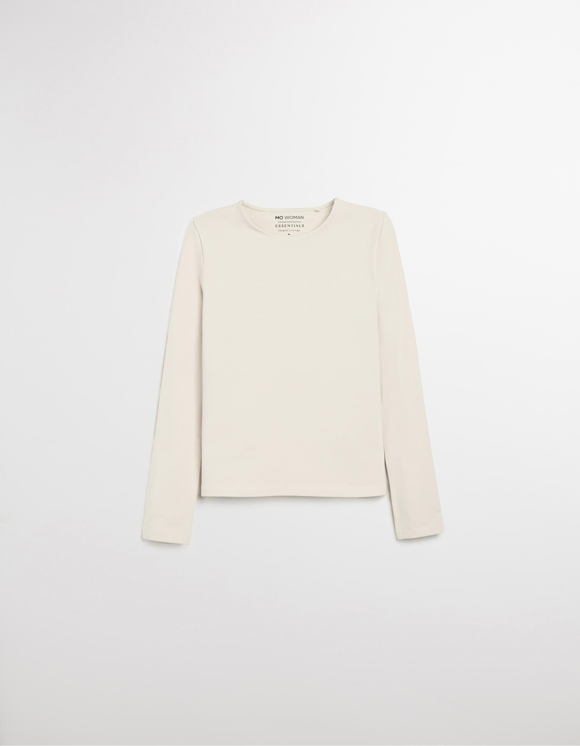 Comprar Online T-shirt Manga Comprida, Mulher, Bege Claro