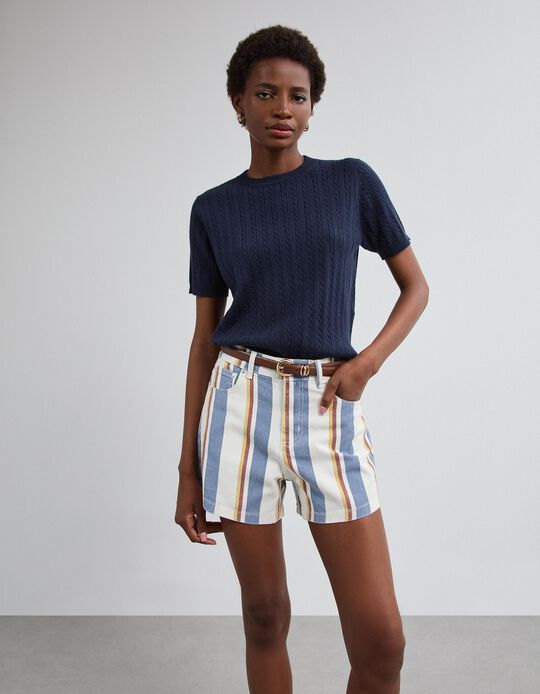 Comprar Online Camisola Tricotada Manga Curta, Mulher, Azul Escuro