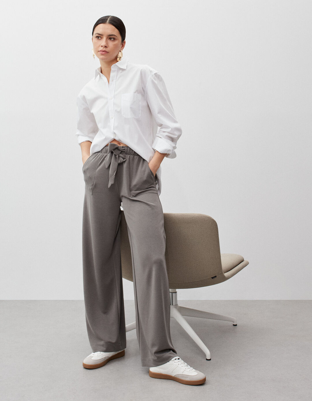 Adjustable Drawstring Pants, Woman, Gray
