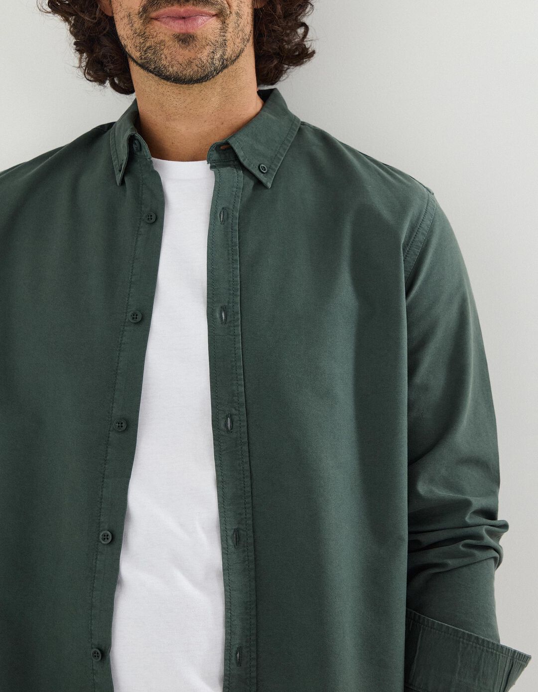 Camisa de Manga Comprida Oxford, Homem, Verde Escuro