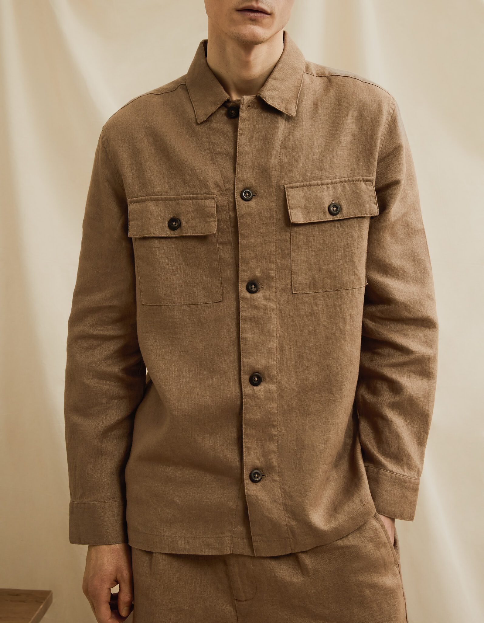 Comprar Online Sobrecamisa 100% Linho, Homem, Castanho Claro