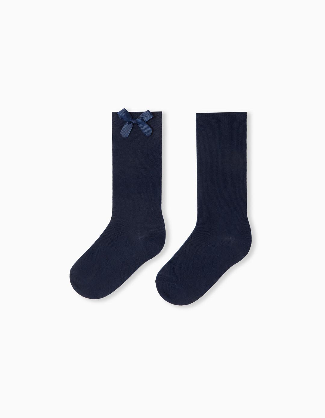 Bow Plain Knee-high Socks, Girls, Dark Blue