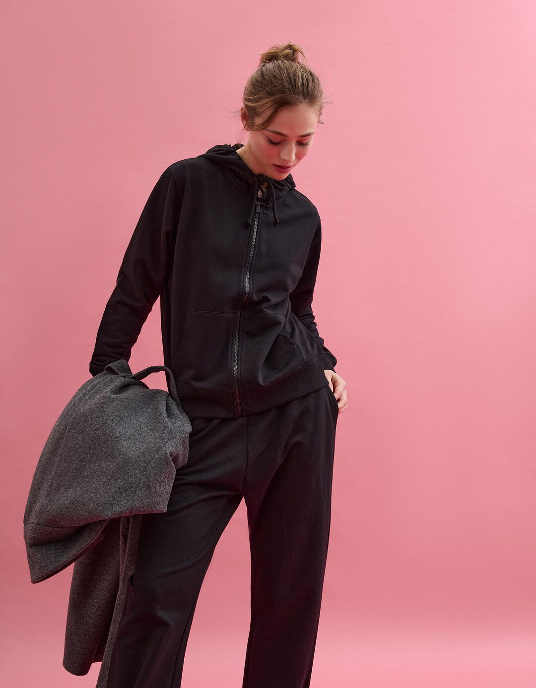 Casaco com Capuz, Mulher, Preto