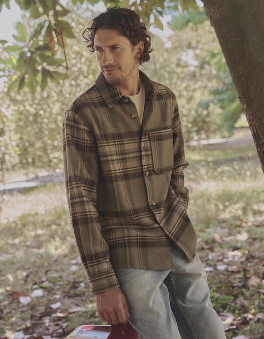 Comprar Online Sobrecamisa Em Xadrez, Homem, Verde Escuro