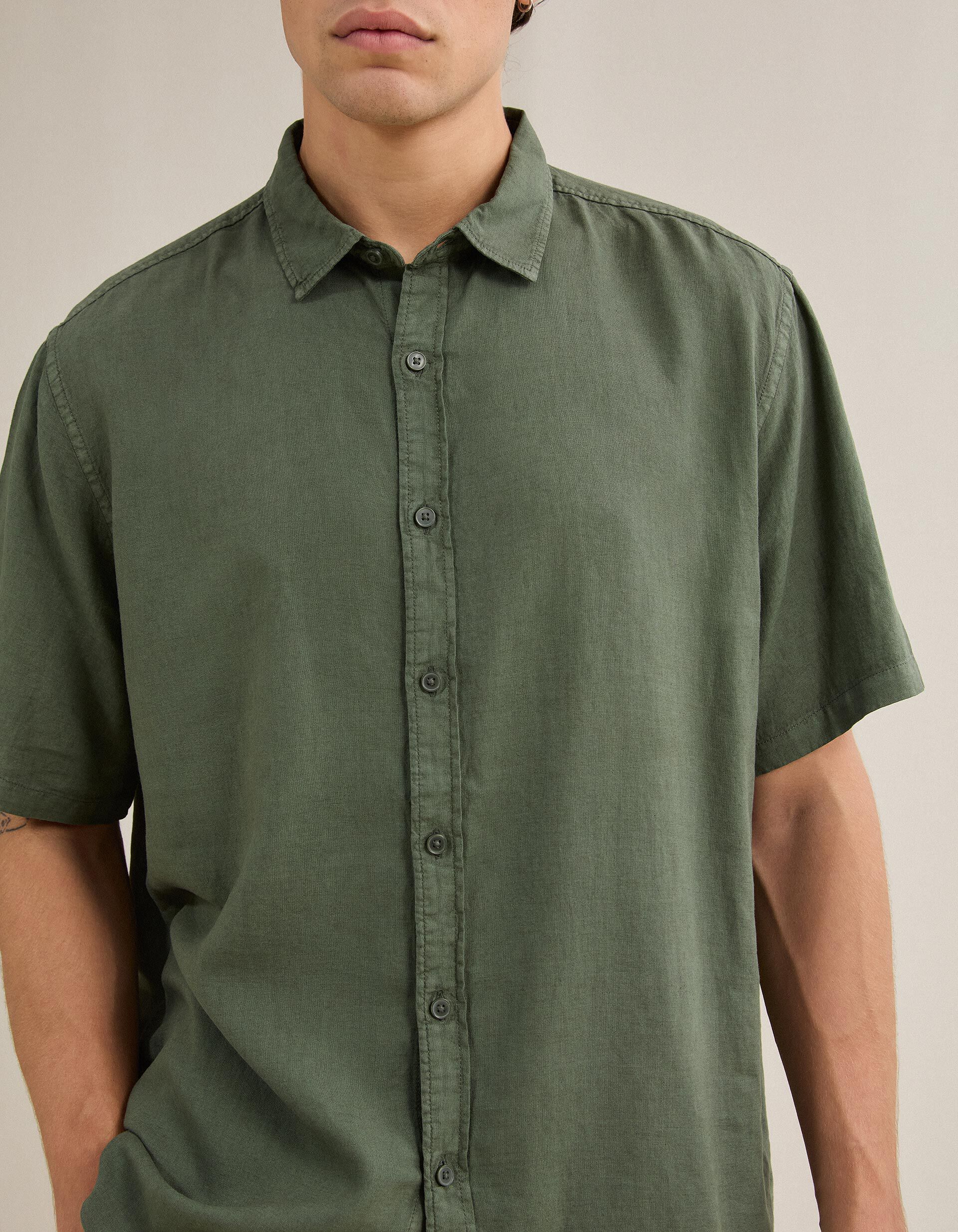 Comprar Online Camisa Com Linho, Homem, Verde Escuro