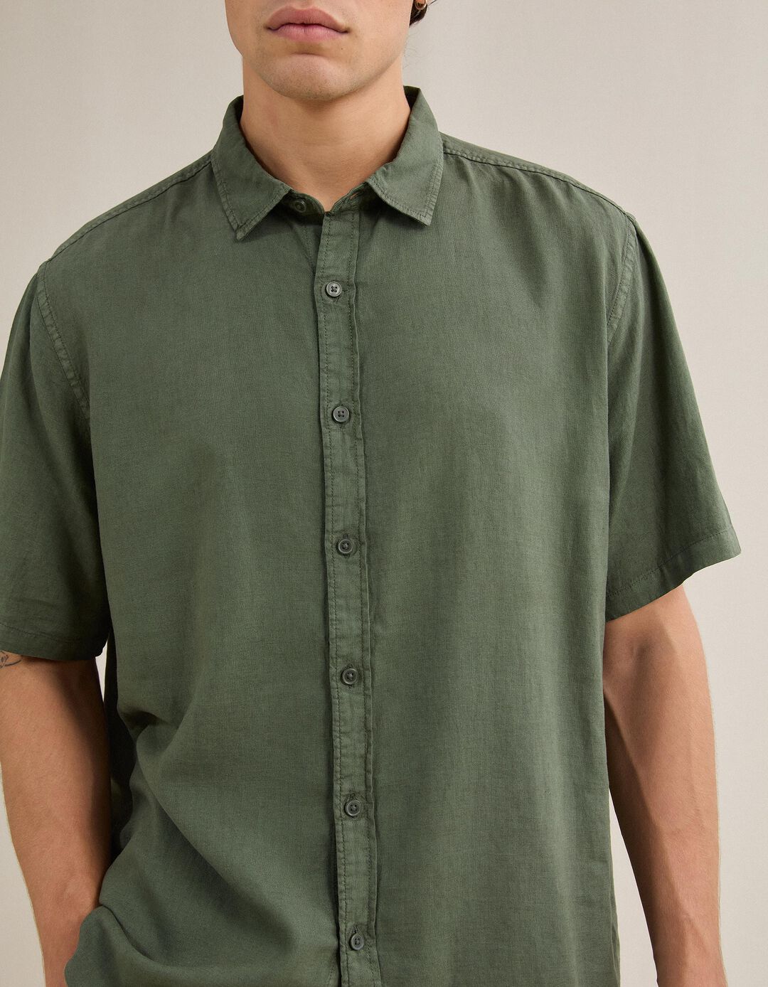 Camisa Com Linho, Homem, Verde Escuro