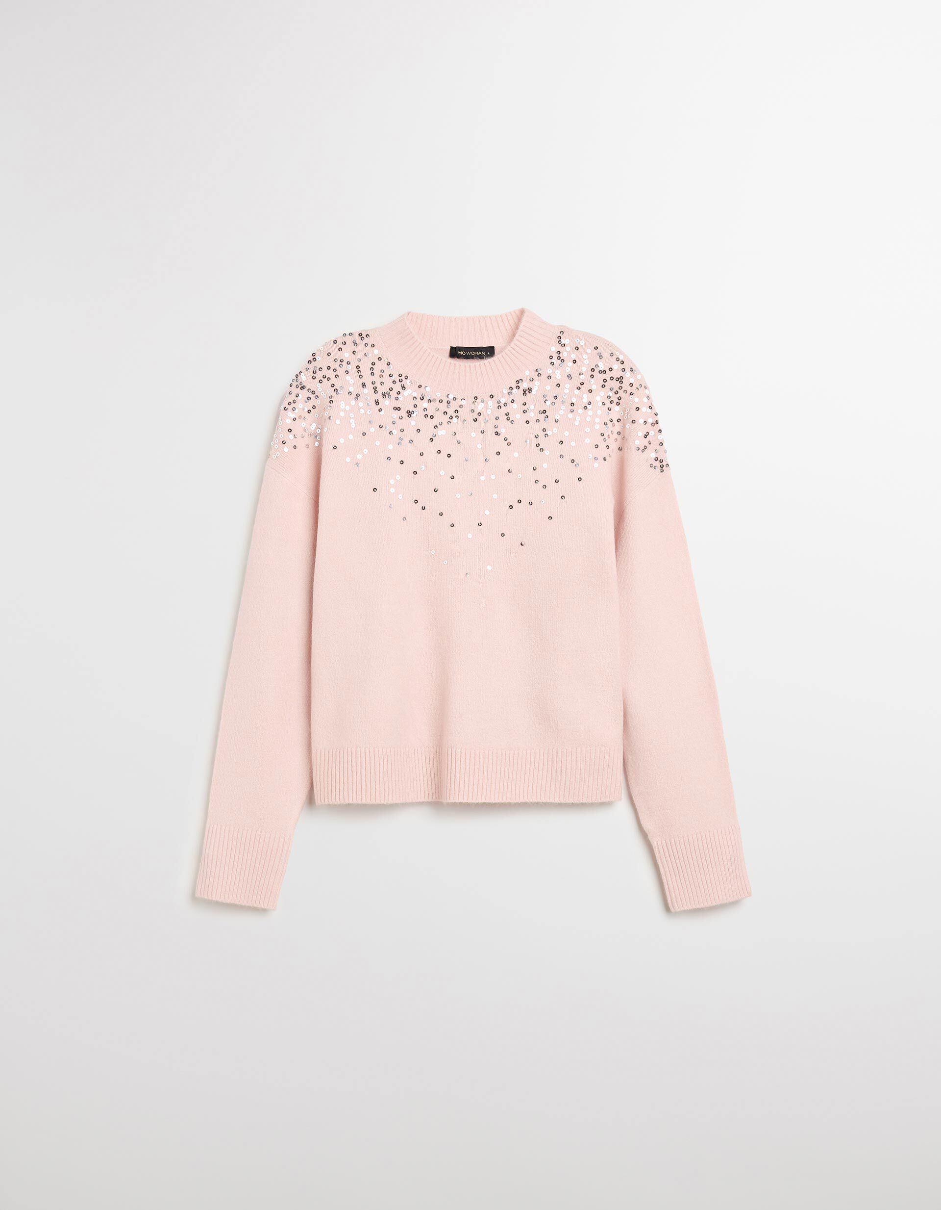 Comprar Online Camisola de Malha com Lantejoulas, Mulher, Rosa Claro