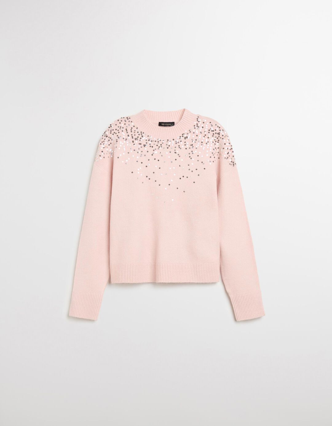 Camisola de Malha com Lantejoulas, Mulher, Rosa Claro