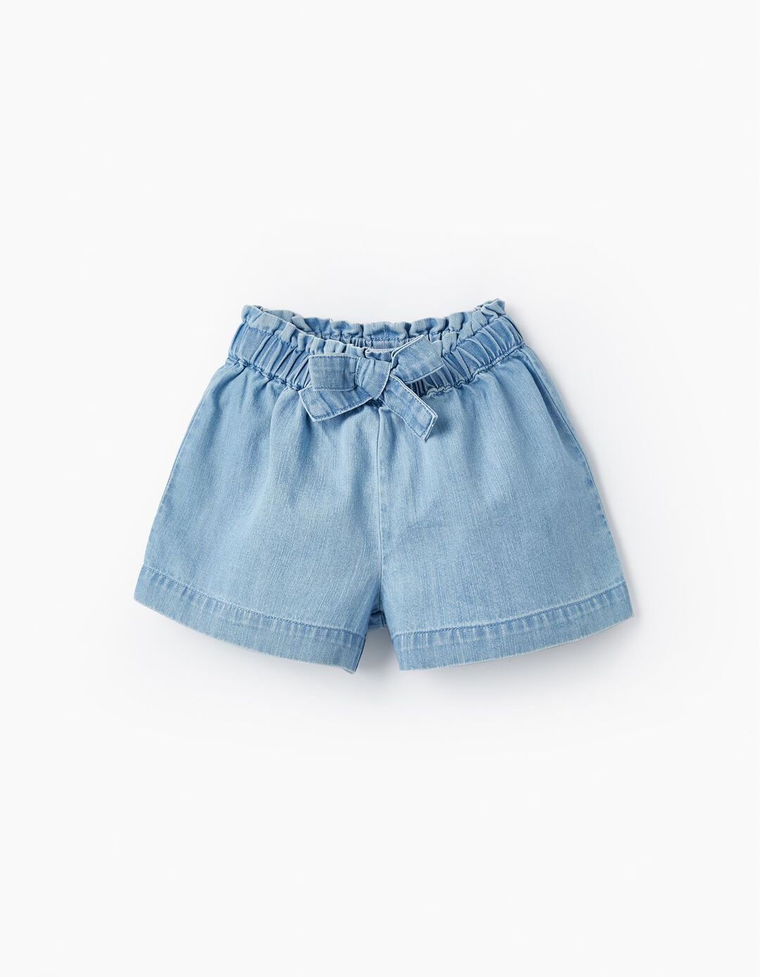 Denim Paperbag Shorts for Baby Girls, Light Blue