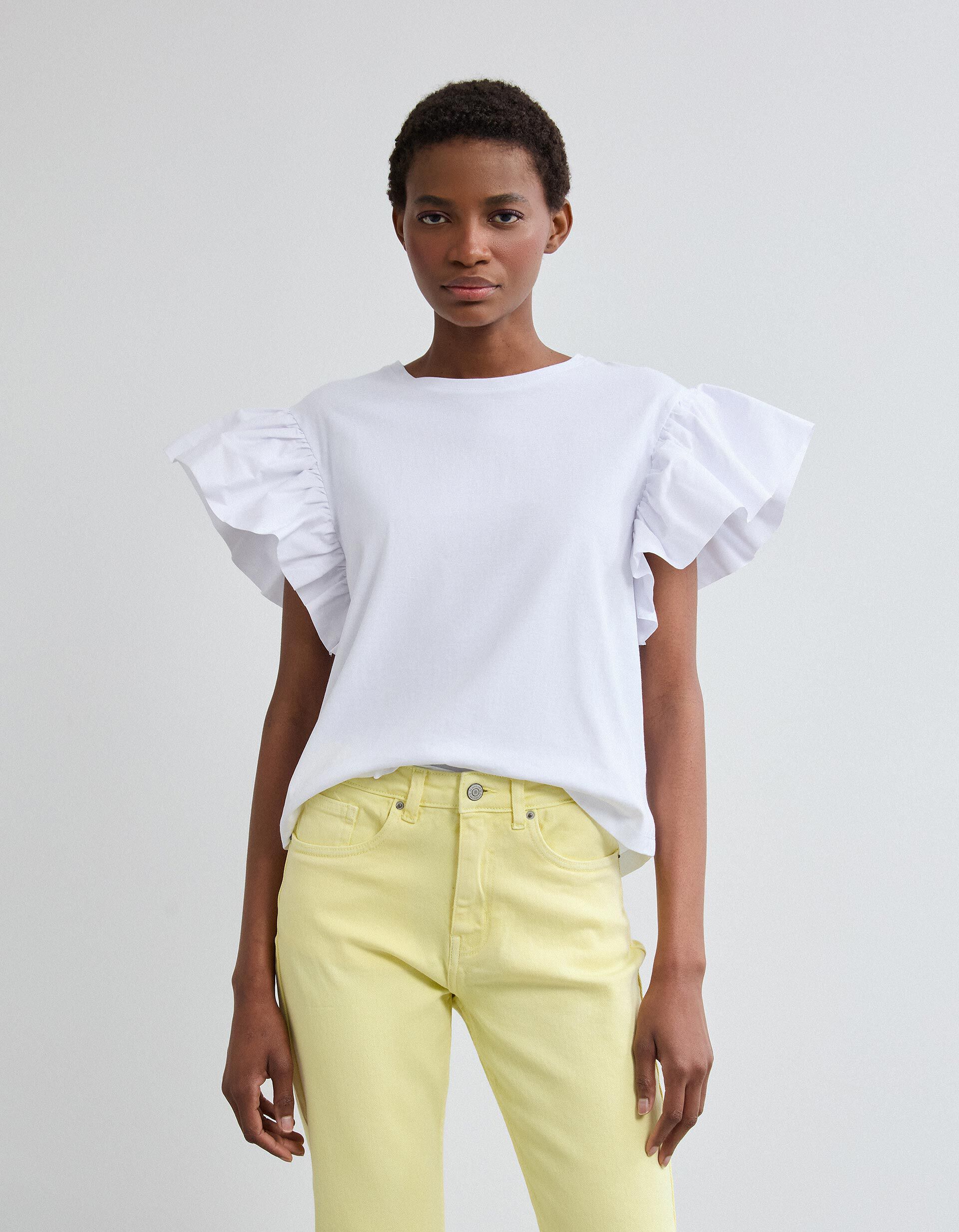 Comprar Online T-shirt Folhos, Mulher, Branco