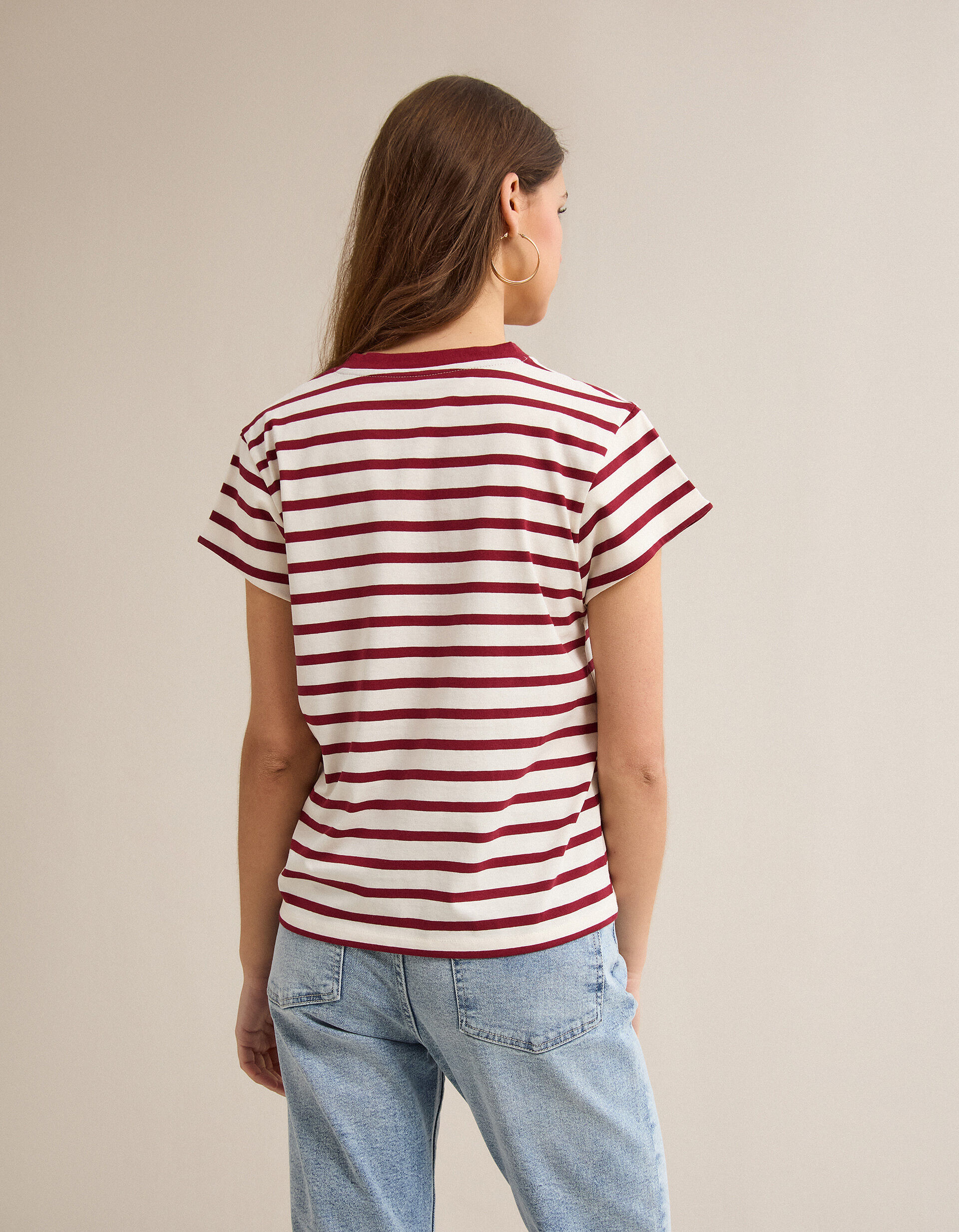 Comprar Online T-shirt Riscas, Mulher, Vermelho Escuro