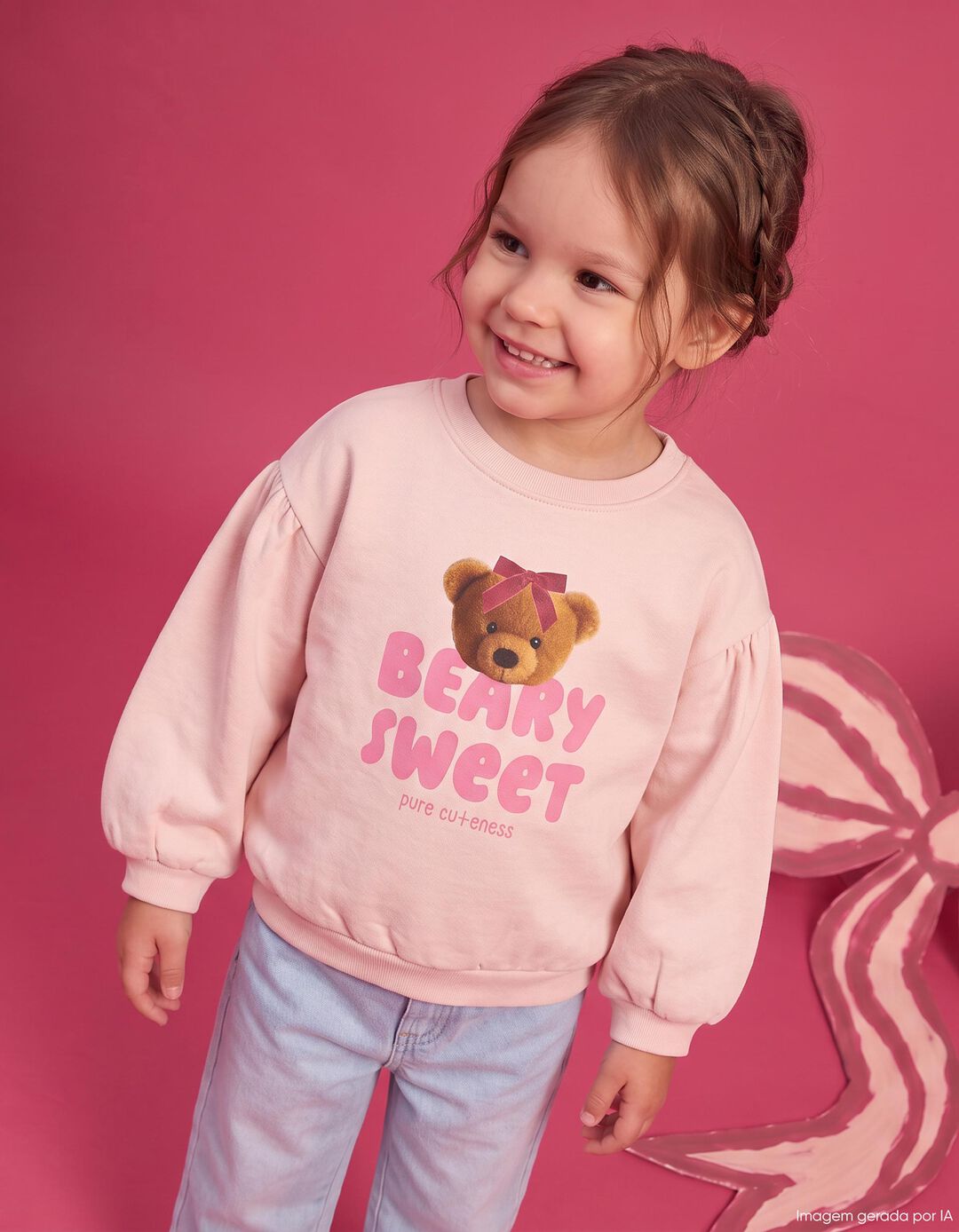 Sweatshirt Estampada, Menina, Rosa Claro