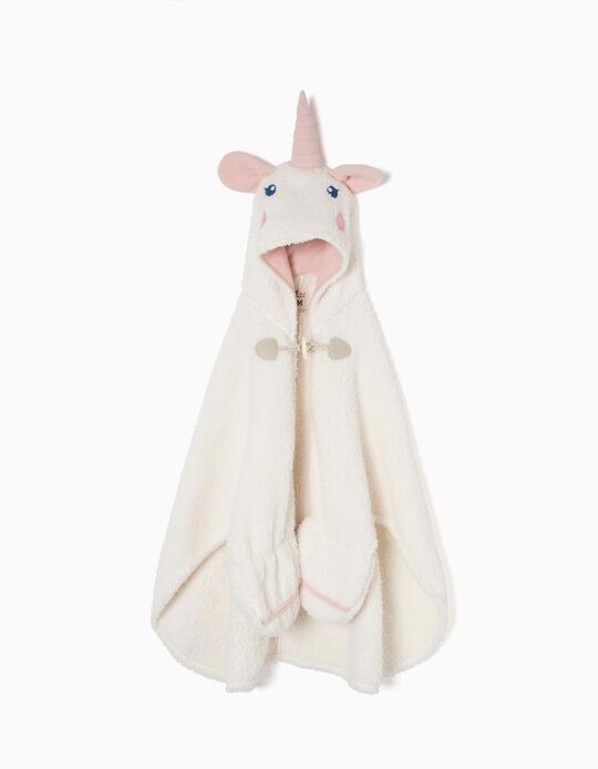 Manta-Roupão para Menina 'Unicórnio' com Capuz e Luvas, Branco
