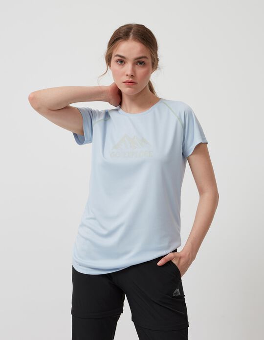 T-shirt técnica estampado Trekking, Mulher, Azul Claro