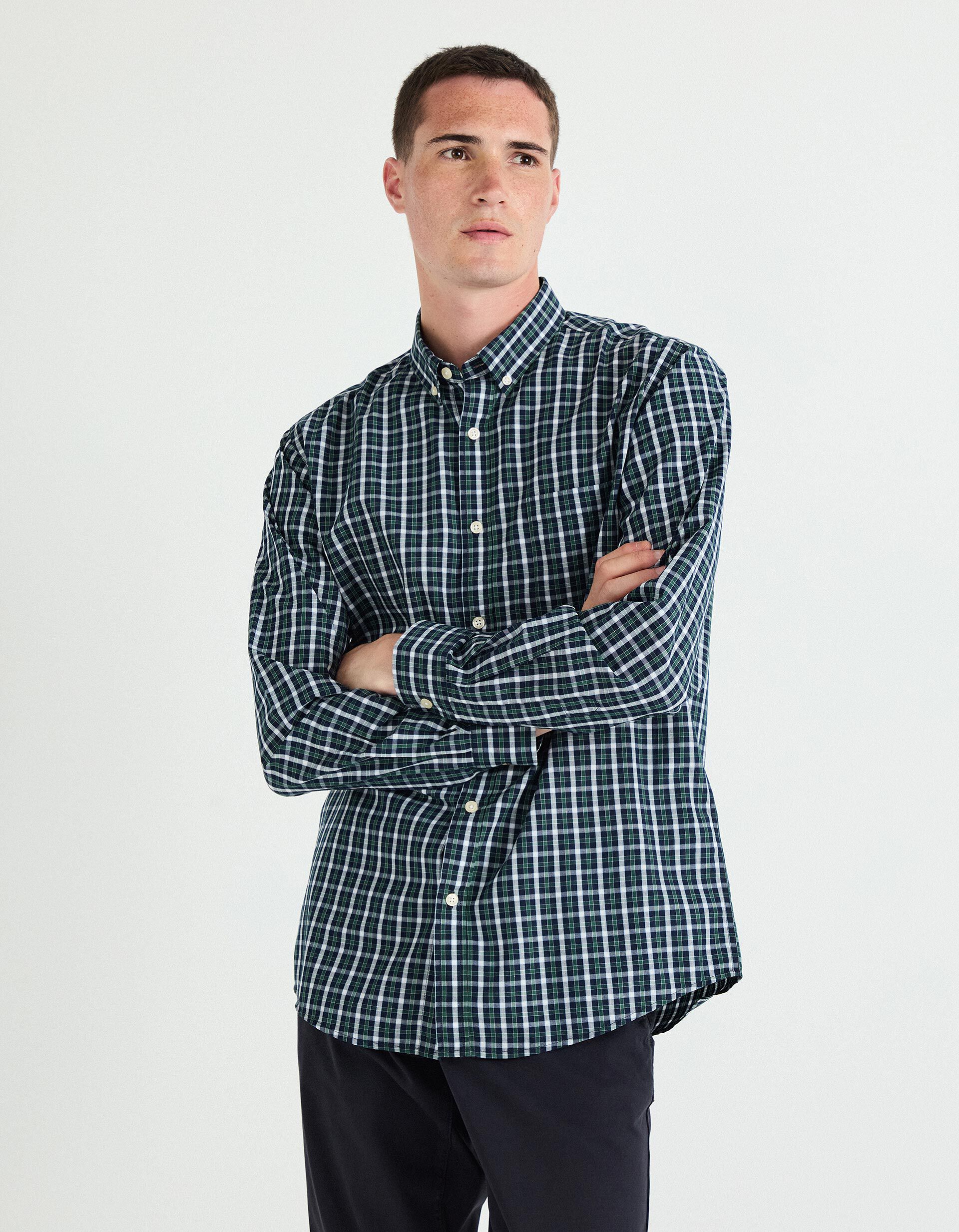 Comprar Online Camisa de Xadrez, Homem, Azul Escuro