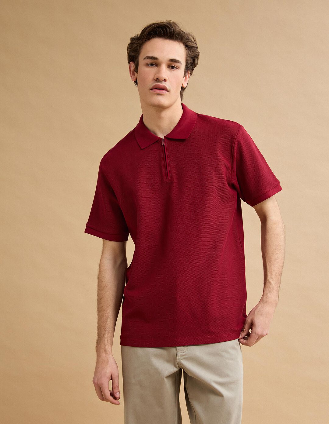Polo com Fecho, Homem, Vermelho Escuro