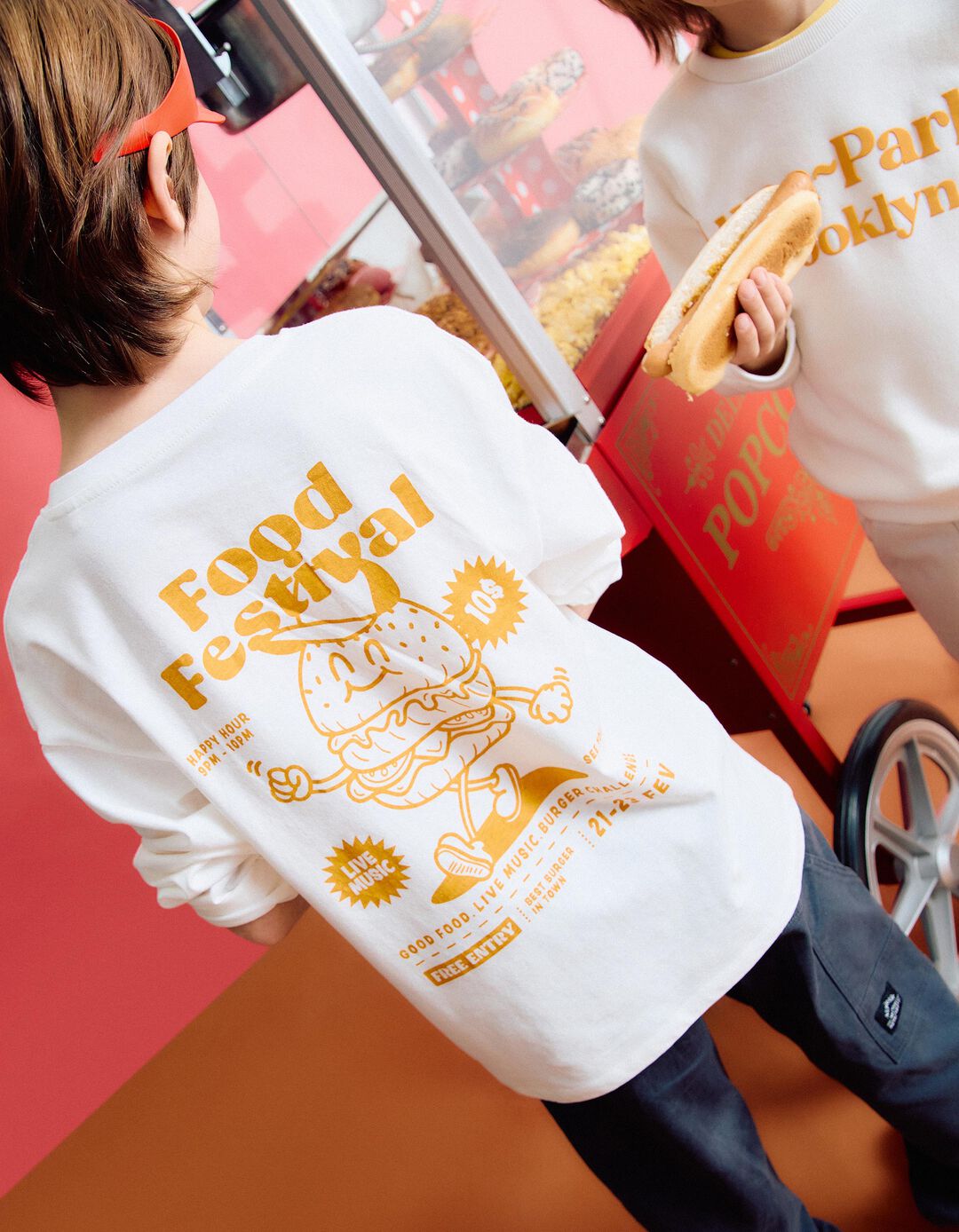T-shirt de Manga Comprida Estampado, Menino, Branco
