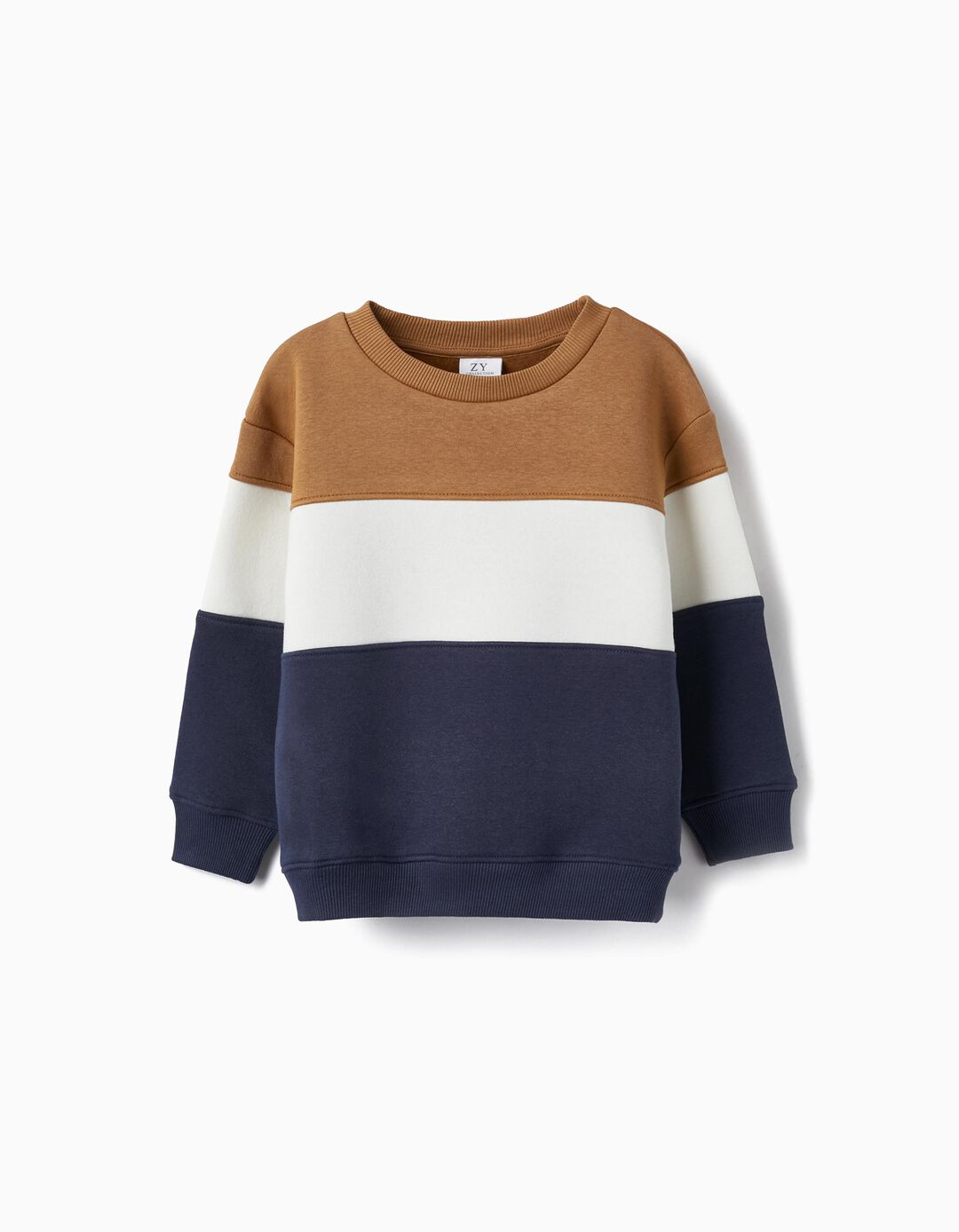 Brushed Sweatshirt for Boys, Brown/White/Dark Blue
