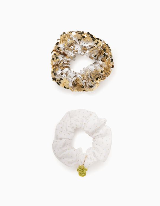 2 Scrunchies for Girls 'Minnie', White/Golden
