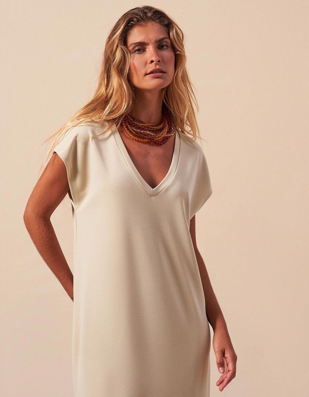 Vestido Midi, Mulher, Bege