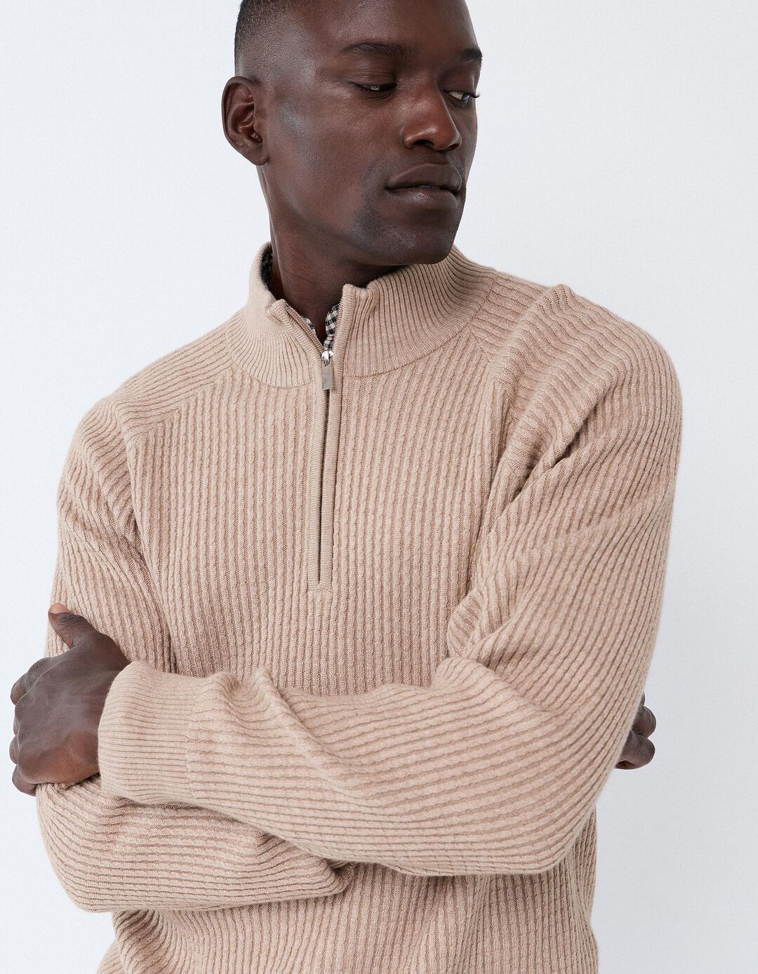 Camisola Com Meio Fecho, Homem, Bege