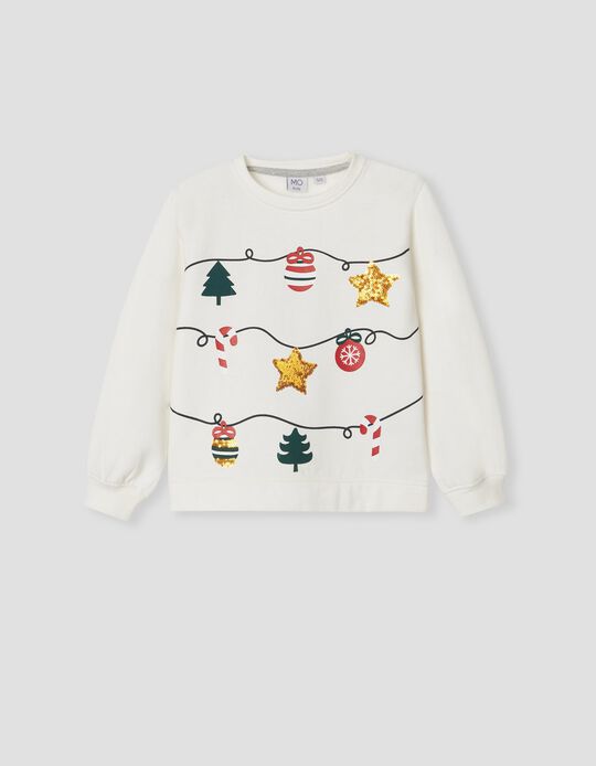 Christmas Star Sweatshirt, Girls, White