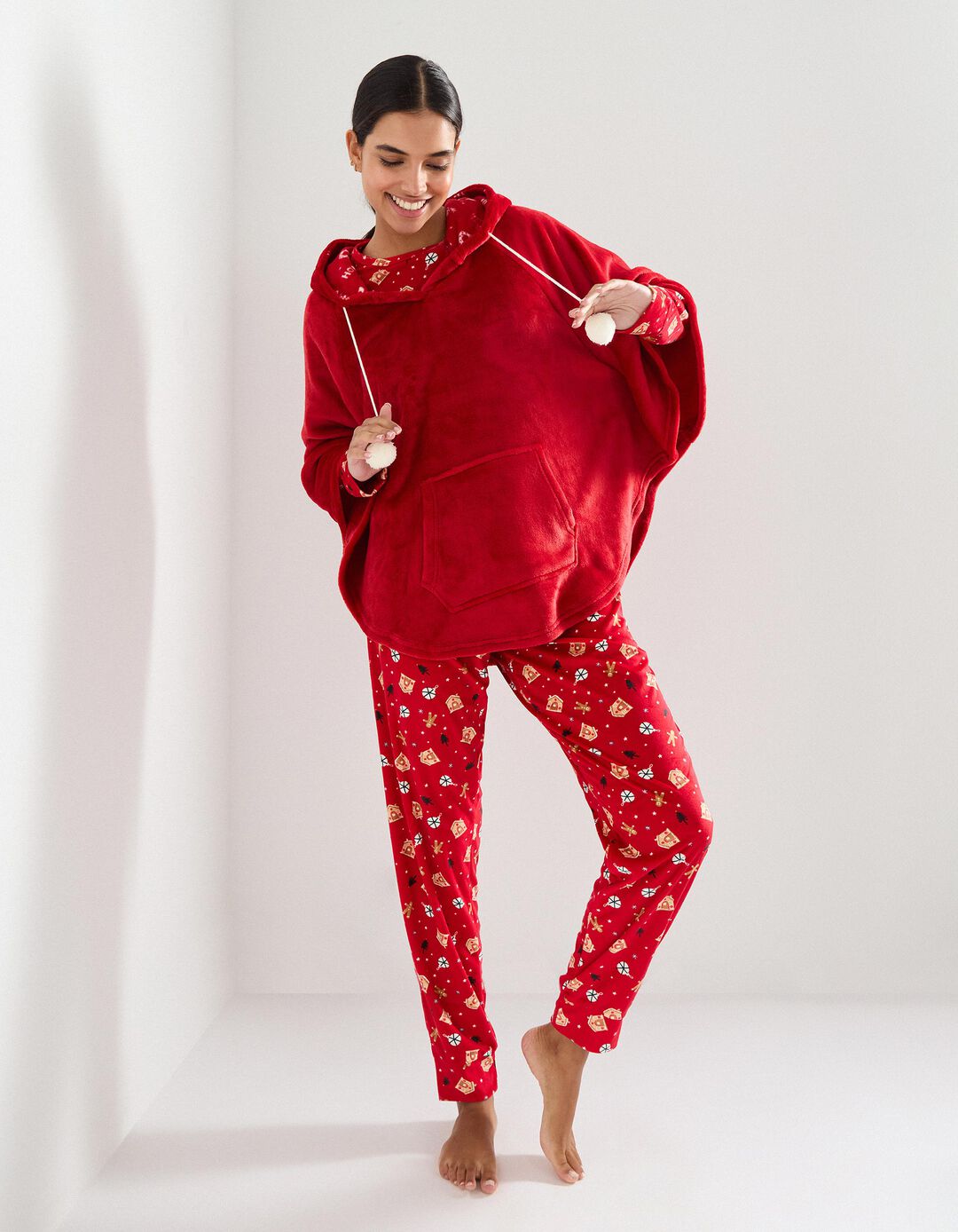 Poncho de Natal, Mulher, Vermelho Escuro 