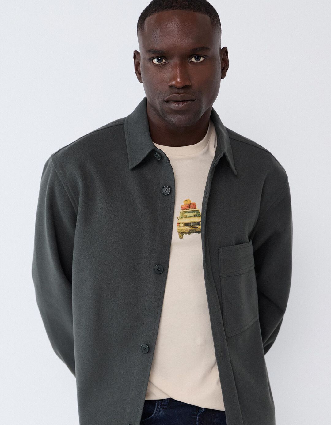Sobrecamisa Em Malha, Homem, Verde Escuro