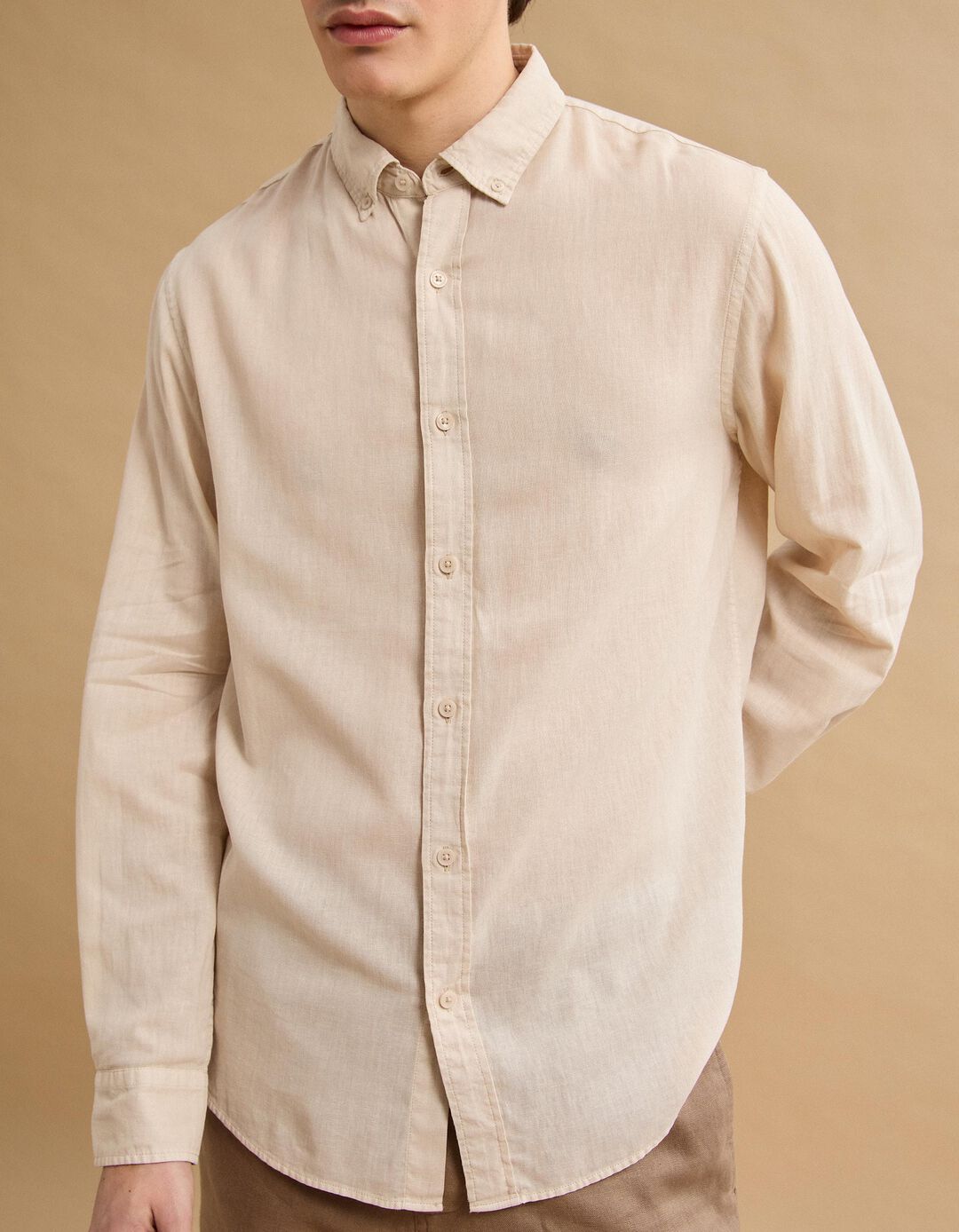 Camisa com Linho, Homem, Bege Claro