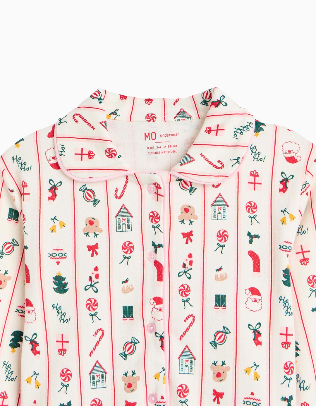 Pijama Camiseiro De Natal, Menina, Bege Claro