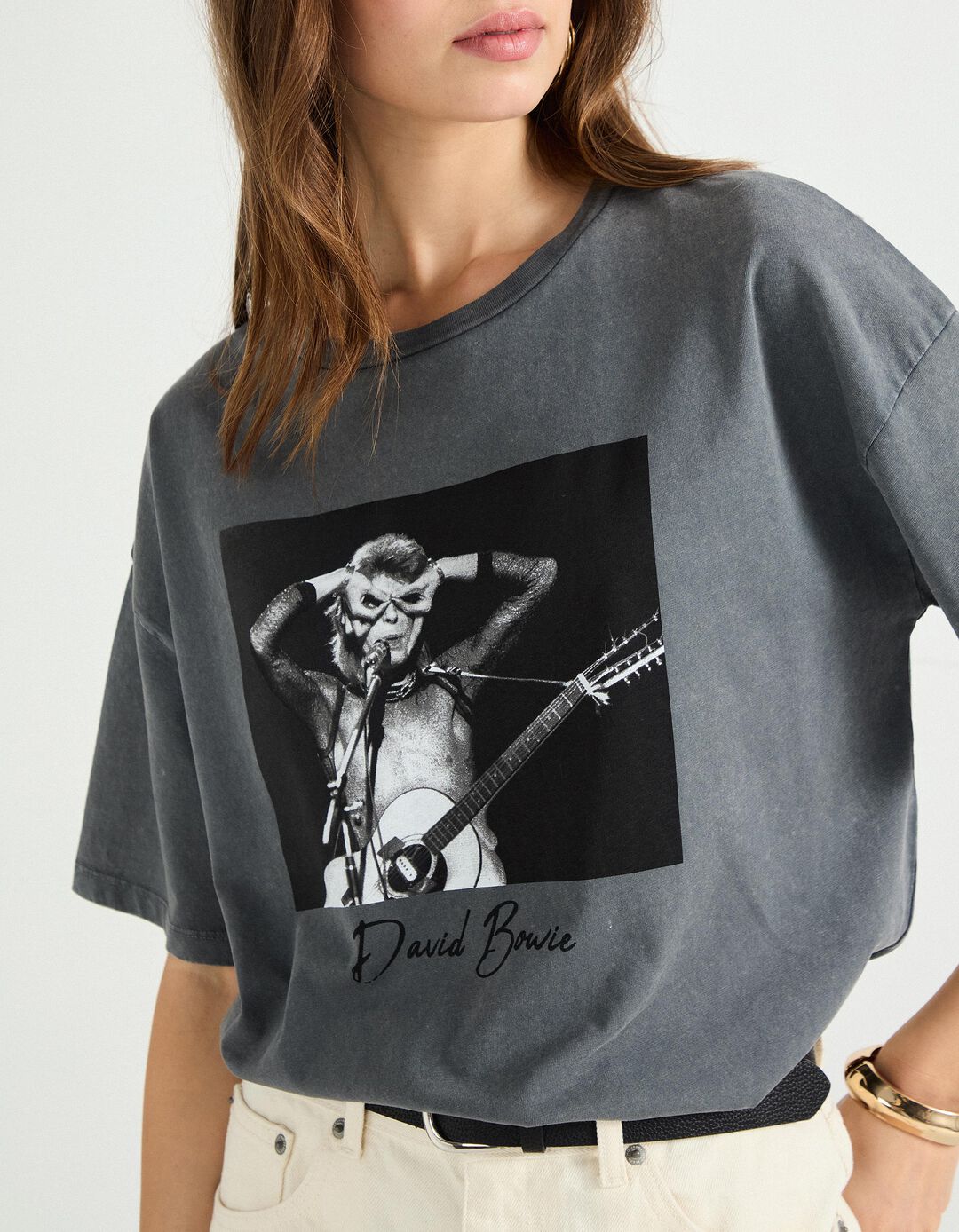 T-shirt 'Bowie', Mulher, Cinzento Escuro 