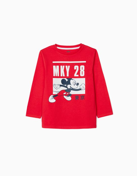 T-Shirt de Manga Comprida para Menino 'Mickey', Vermelho