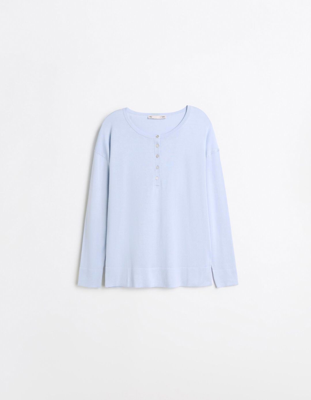 Camisola Decote Henley, Mulher, Azul