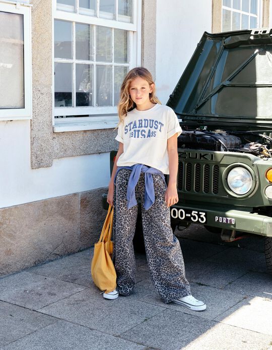 Comprar Online Cal&ccedil;as Wide Leg Animal Print, Menina, Cinzento Escuro