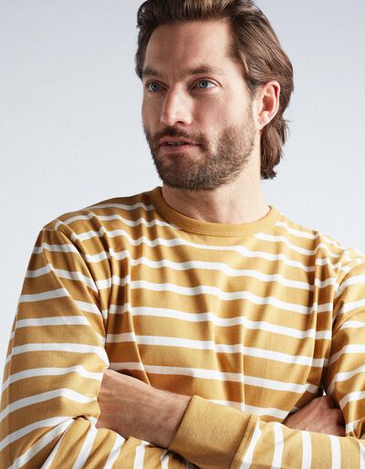 Striped Long Sleeve T-shirt, Men, Dark Yellow