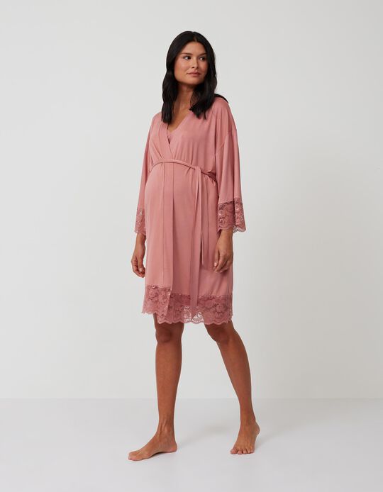 Lace Dressing Gown, Women, Pink