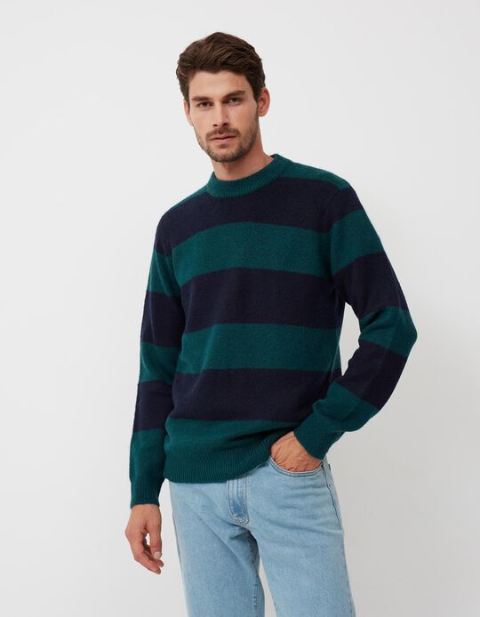 Knitted Jumper, Men, Green/Blue