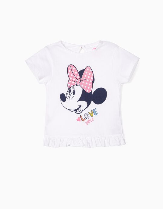 T-shirt para Beb&eacute; Menina 'Minnie' com Folho, Branco
