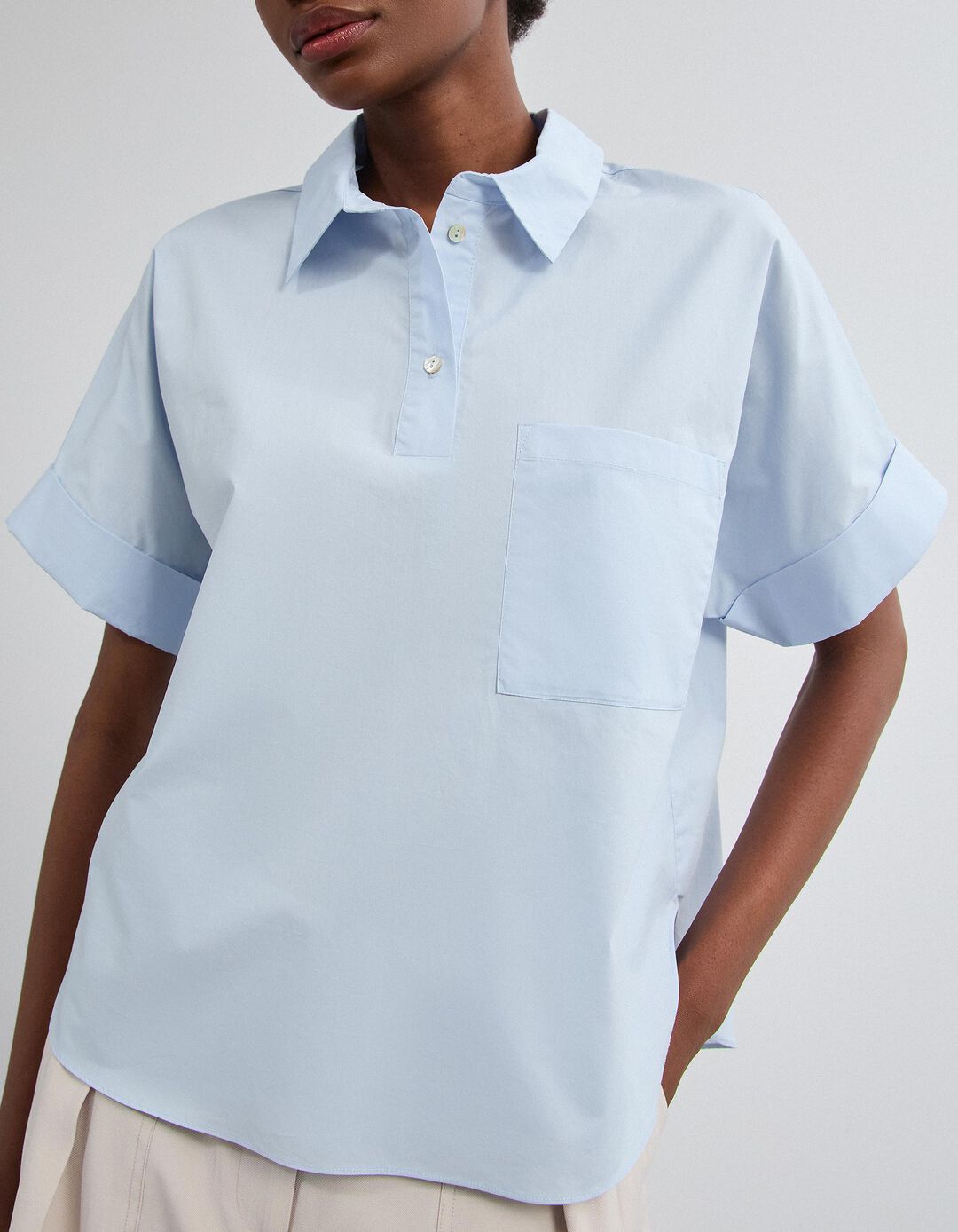 Camisa De Popelina, Mulher, Azul Claro