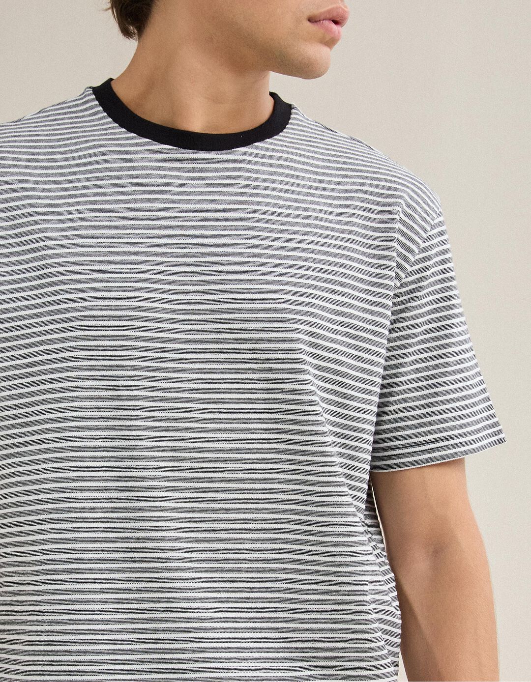 T-shirt Jersey Riscas, Homem, Preto