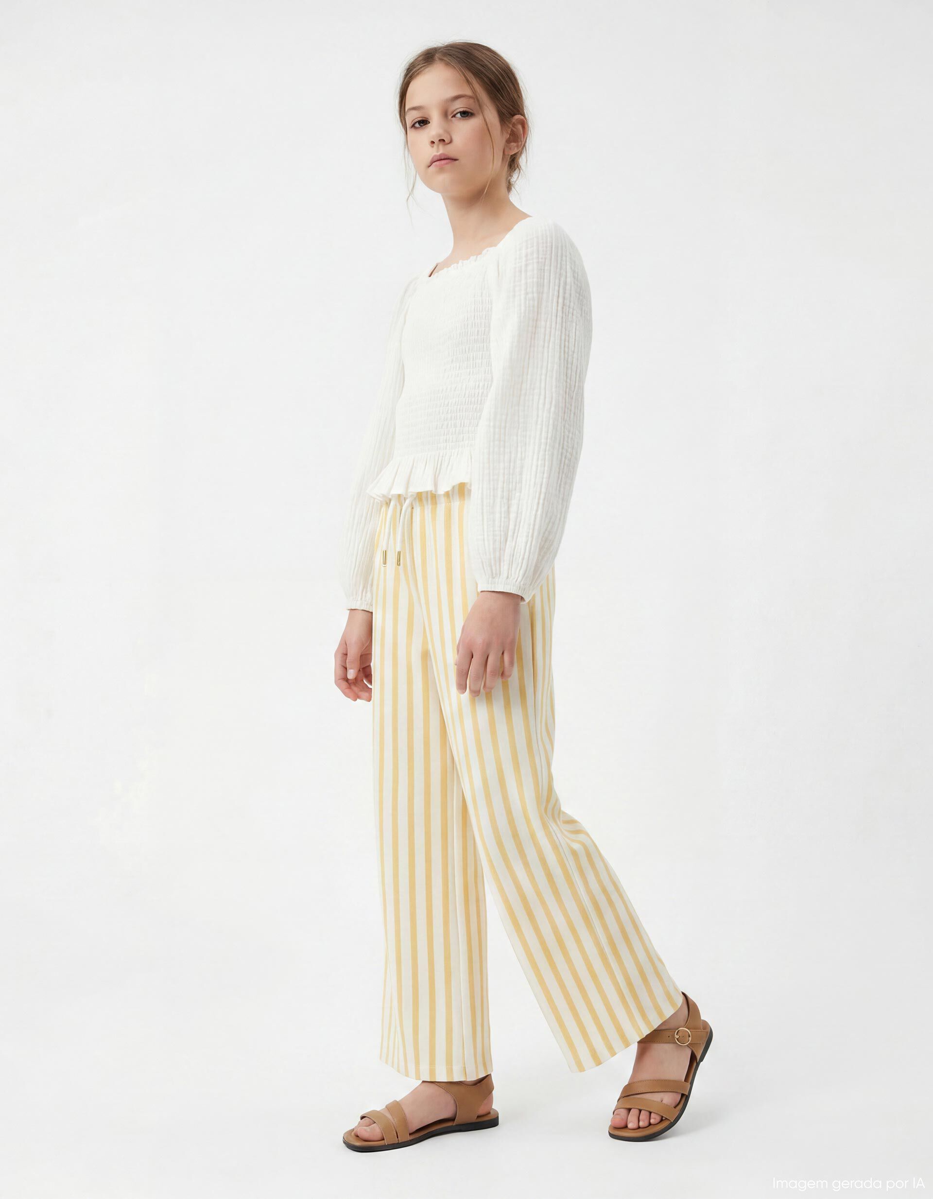 Comprar Online Cal&ccedil;as Riscas, Menina, Amarelo Claro