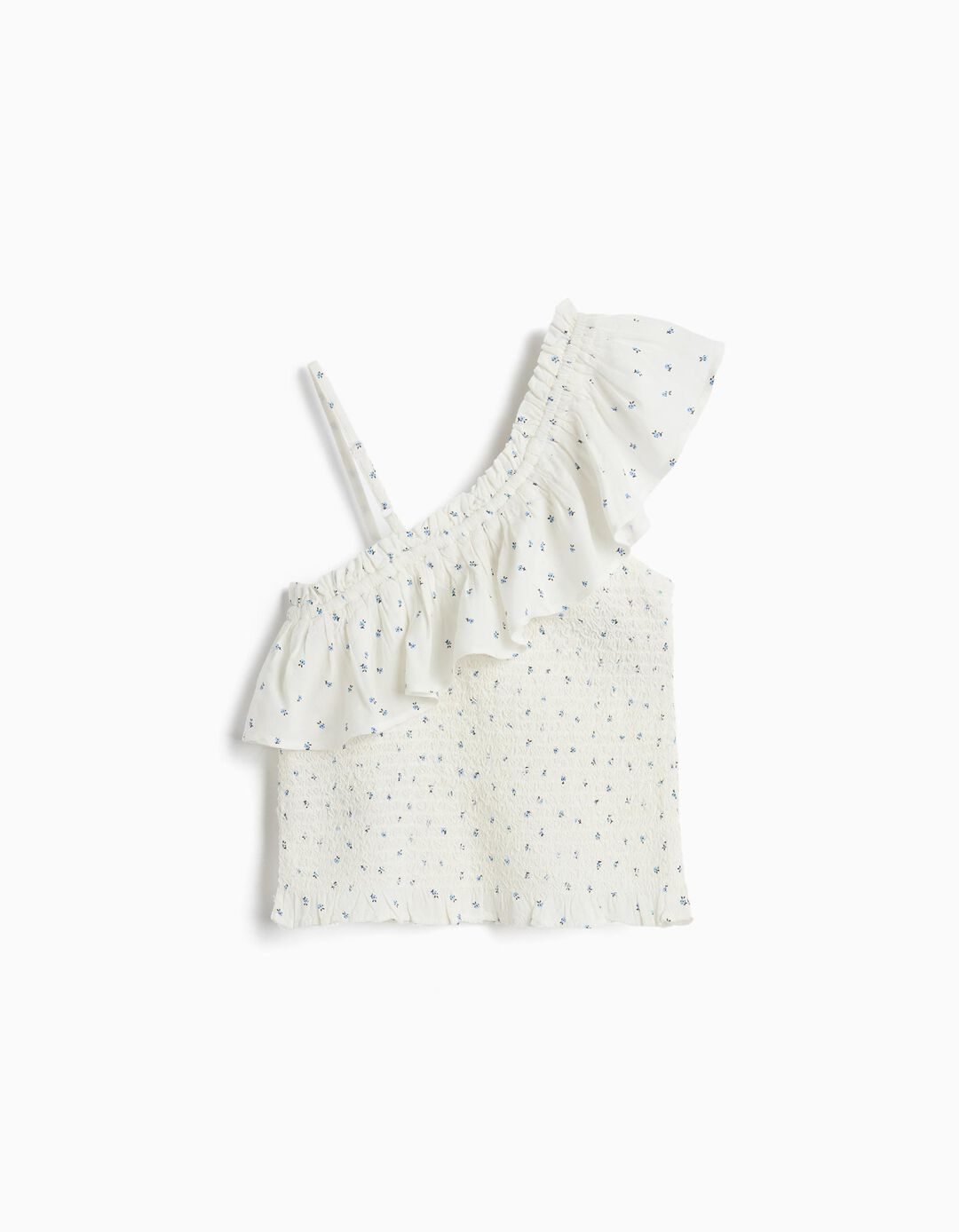 Top Assim&eacute;trico Com Folhos, Menina, Branco