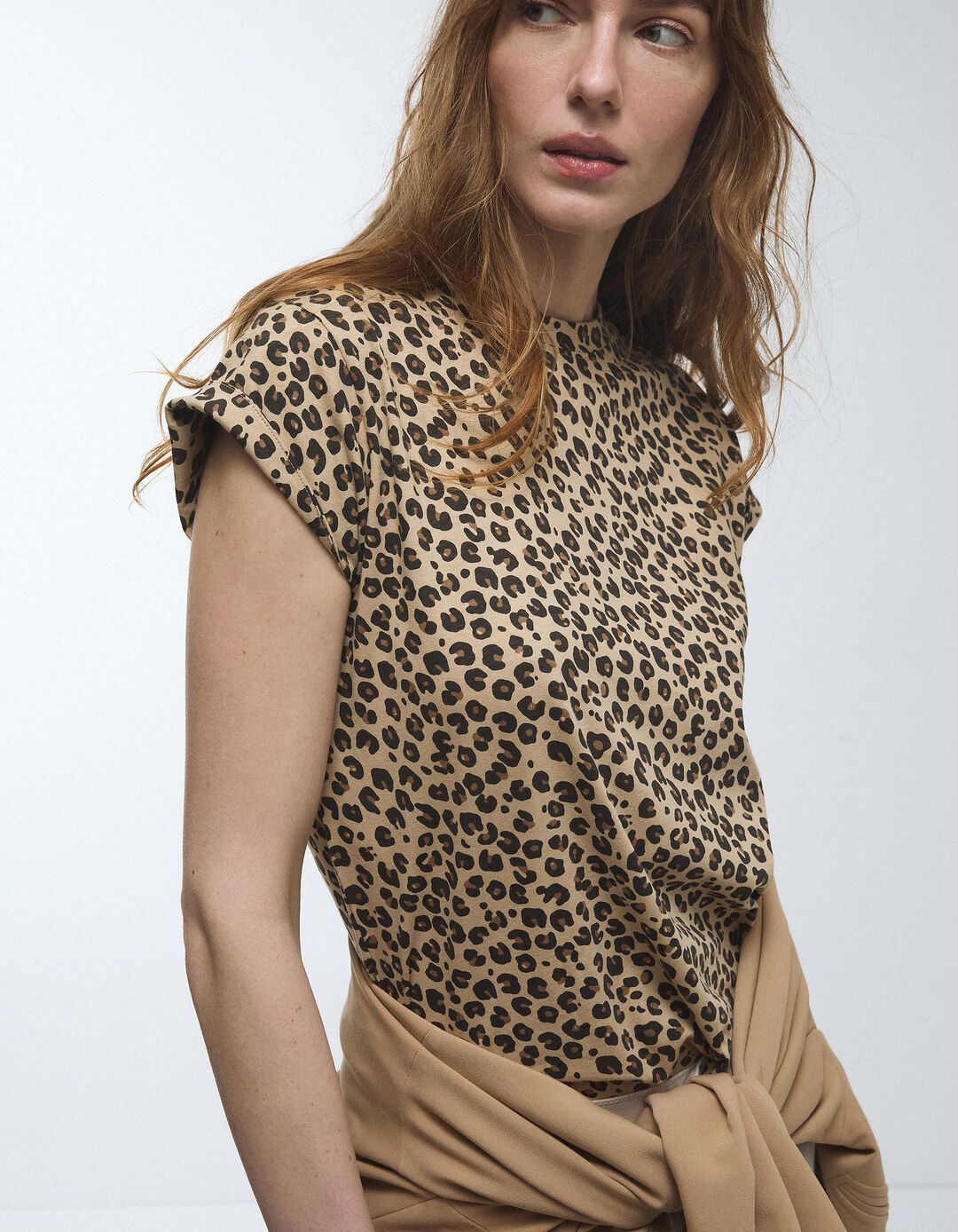 T-shirt Animal Print, Mulher, Bege