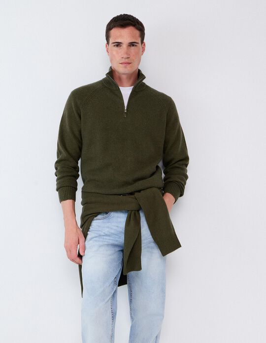Comprar Online Camisola Com Mistura De L&atilde;, Homem, Verde Escuro