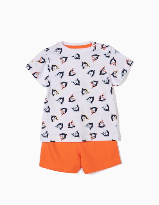 Pijama para Beb&eacute; Menino 'Sharks', Branco e Laranja