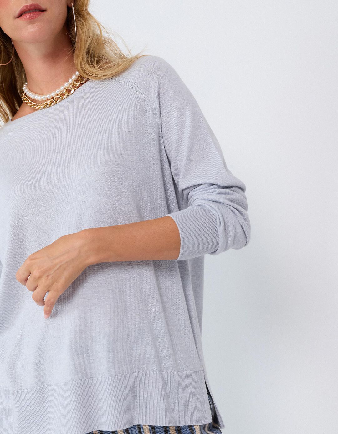 Sweater De Manga Comprida, Mulher, Azul Claro