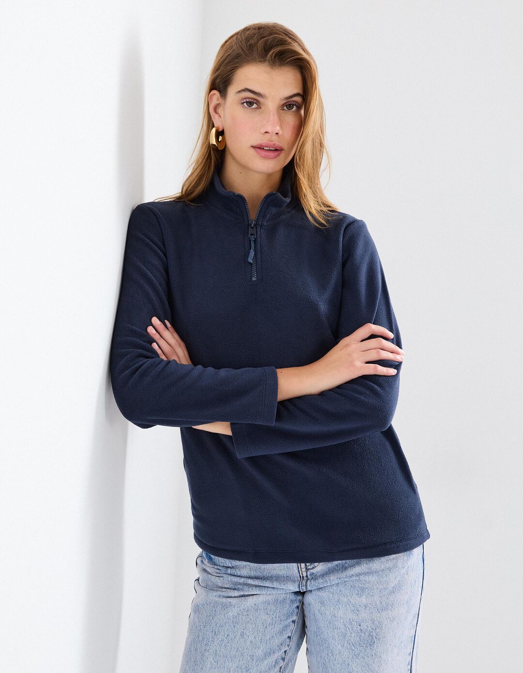 Camisola Polar com Fecho, Mulher, Azul Escuro